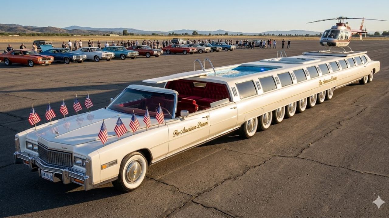 जगातील सर्वात लांब कार पाहिलीत का? 100 फूट लांब, हेलिपॅड आणि स्विमिंग पूलसह 75 लोक बसतील एवढी जागा