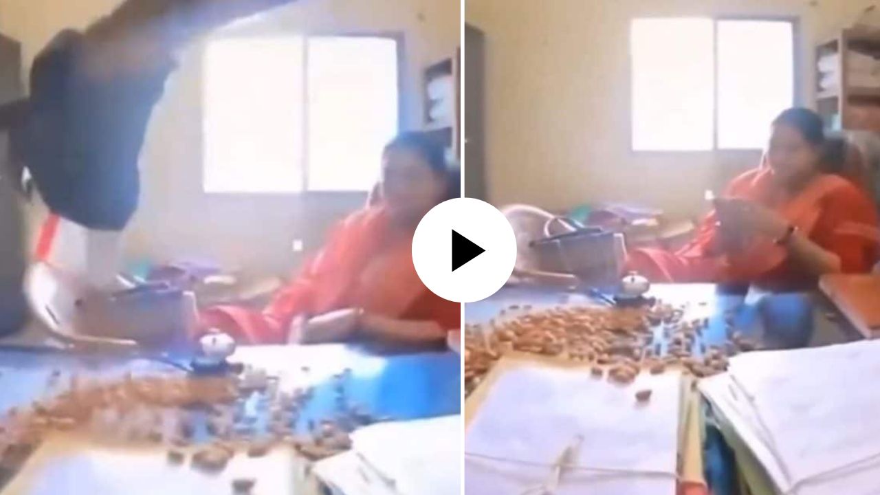 अजब आंदोलन! वर्षभर फाईलसाठी वनवन, संतापलेल्या तरुणाने थेट अधिकाऱ्याच्या टेबलावर फेकले बदाम, Video Viral