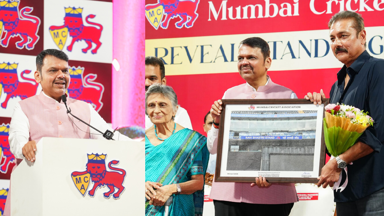 वानखेडे स्टेडियमवर दिग्गज क्रिकेटपटूंचा सन्मान; CM फडणवीसांच्या हस्ते Ravi Shastri स्टँडचे लोकार्पण