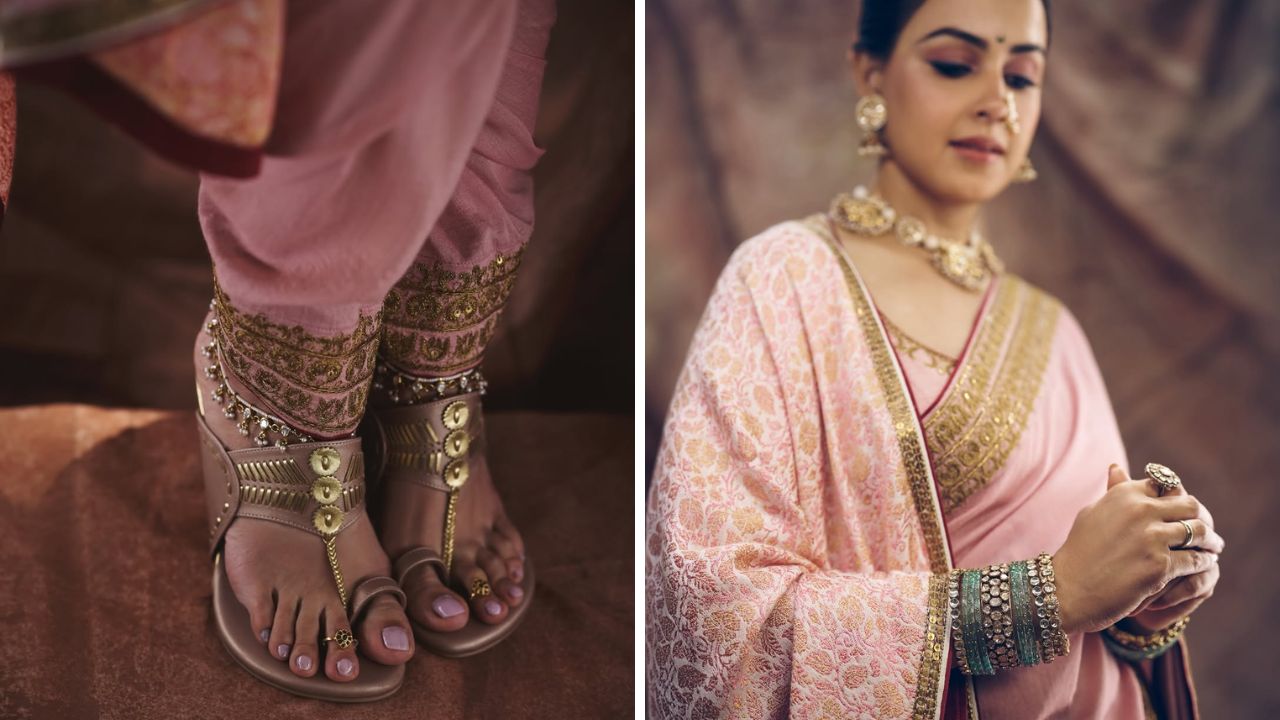 ट्रेलर लाँच सोहळ्यातील जिनिलियाच्या लूकने साऱ्यांचे लक्ष वेधून घेतले. गुलाबी रंगाच्या नऊवारीवर त्यांनी कोल्हापुरी स्टाईल हिल्स परिधान केले होते. 