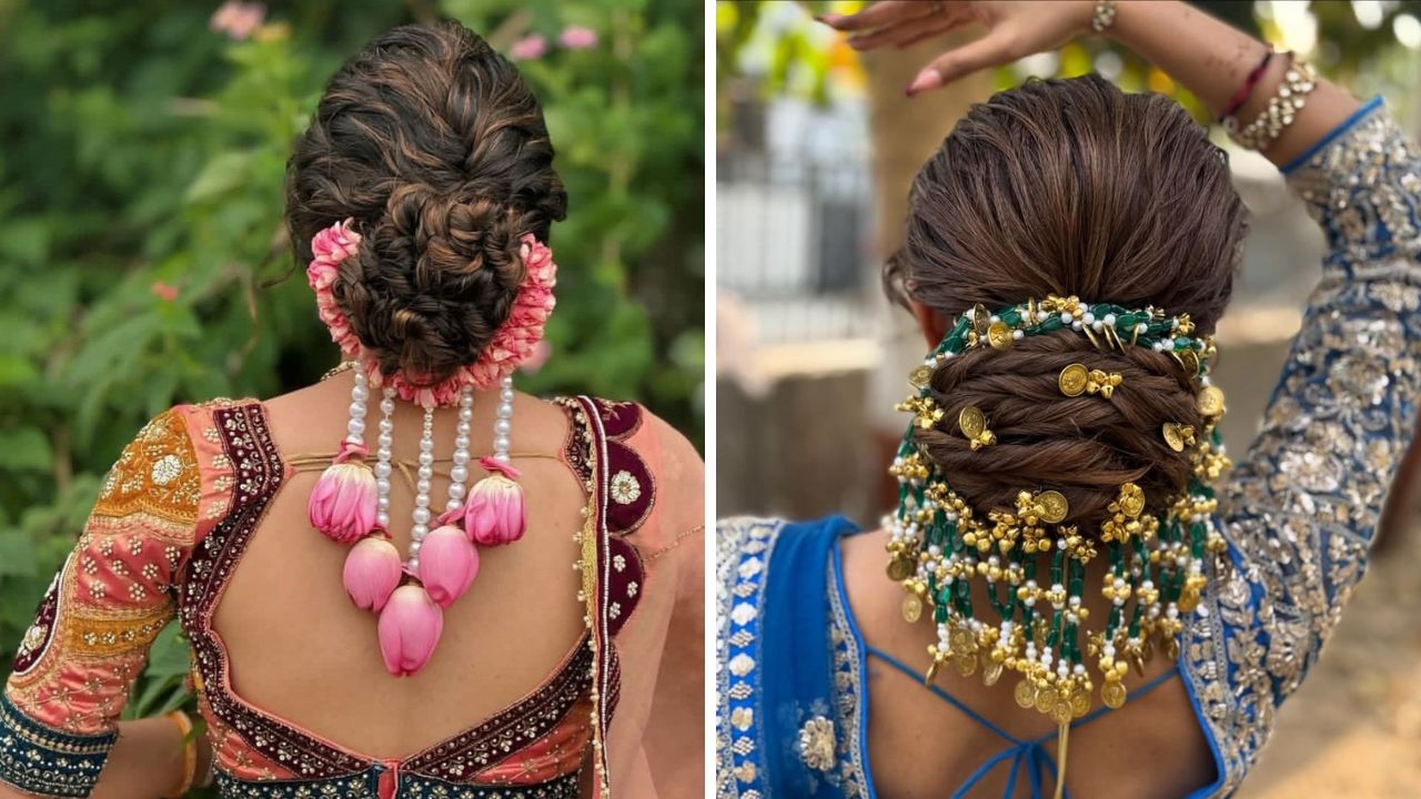 काहींना लग्नात युनिक पण पारंपरिक लुक हवा असतो. पारंपरिक लुकला मॉर्डन टच देण्यासाठी तुम्ही या पद्धतीने बन बांधून सुंदर पांढऱ्या मोत्यांचा ब्रोच आंबाडाच्या खालून लावू शकता. 