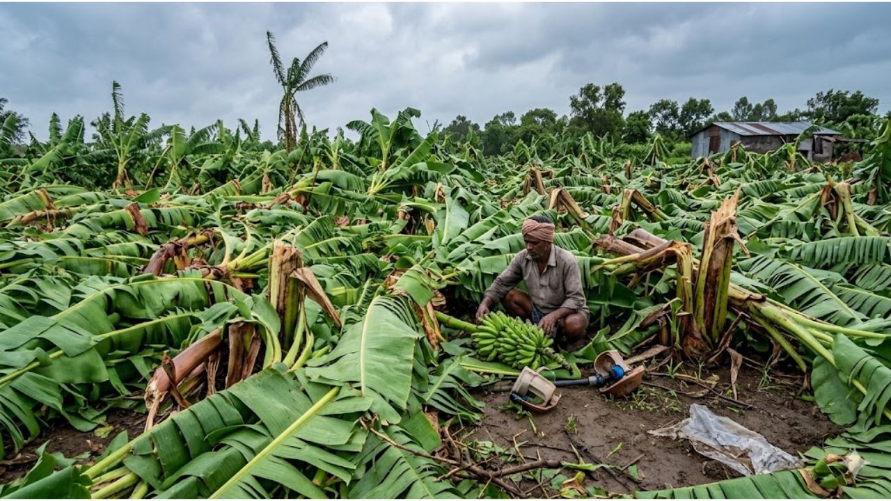 Paithan News: पैठण तालुक्यात अवकाळीचा हाहाकार! वादळी वाऱ्यासह गारपिटीने फळबागा उद्ध्वस्त; बळीराजा हवालदिल