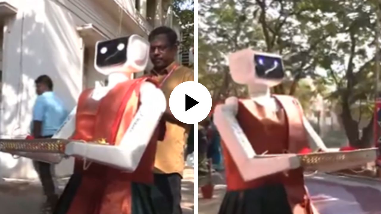 तंत्रज्ञानाची कमाल! साडी नेसून, मिठाई वाटत रोबोटने वाटर्सचे केले स्वागत, तमिळनाडू निवडणूकीदरम्यानचे अनोखे दृष्य; Video Viral