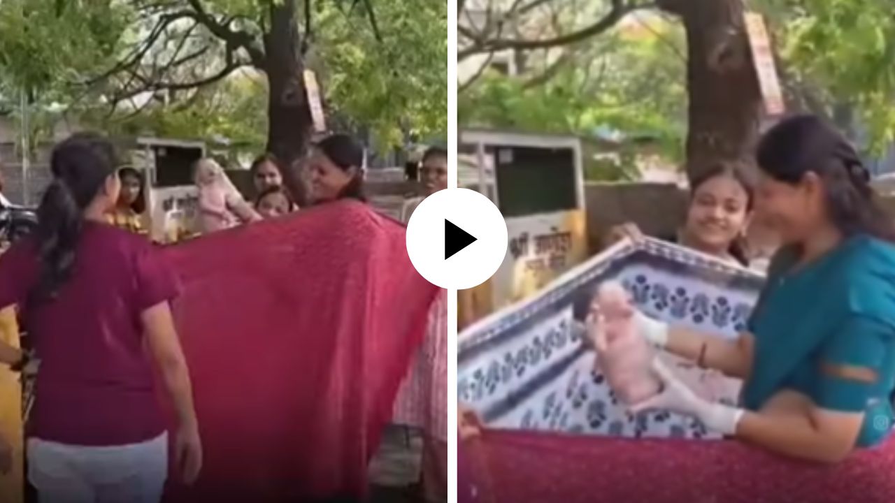 रस्त्यावरच प्रसूती! वेदनांनी तडफडणाऱ्या महिलेची साड्यांच्या आडोशात डिलिव्हरी, नवजात बाळाला पाहून युजर्स डोळे पाणावले; Video Viral