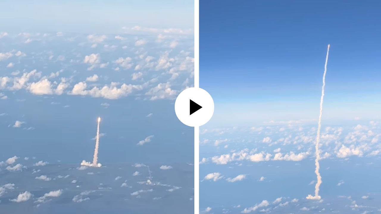 विमानातून दिसला चंद्रावर जाणारा राॅकेट, प्रवाशाने कॅमेरात कैद केले अविस्मरणीय क्षण; Viral Video ने वेधले संपूर्ण जगाचे लक्ष