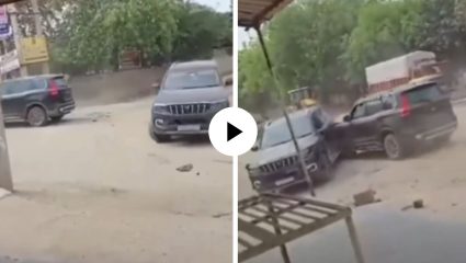 टक्करवर टक्कर! स्कॉर्पिओ गाड्यांनी लढले अनोखे युद्ध, मित्र भेटताच रस्त्यावर सुरु झाला अनोखा राडा; गुरुग्राममधील Video Viral