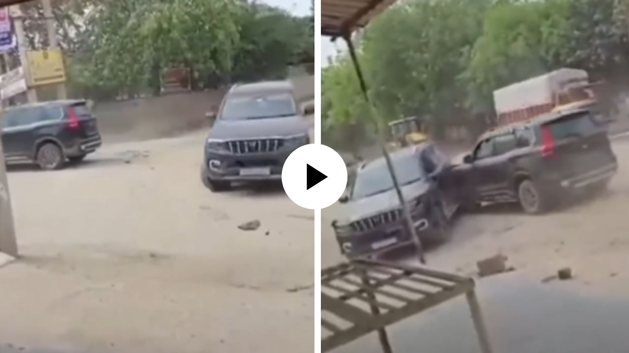 टक्करवर टक्कर! स्कॉर्पिओ गाड्यांनी लढले अनोखे युद्ध, मित्र भेटताच रस्त्यावर सुरु झाला अनोखा राडा; गुरुग्राममधील Video Viral