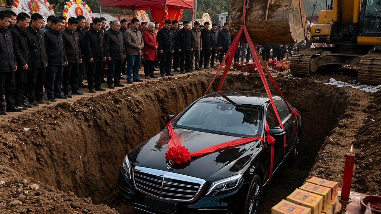 अजब गजब : स्वर्गात आता मर्सिडीजची सफर! वडिलांच्या मृत्यूनंतर मुलांनी दीड कोटींच्या गाडीलाही केले दफन