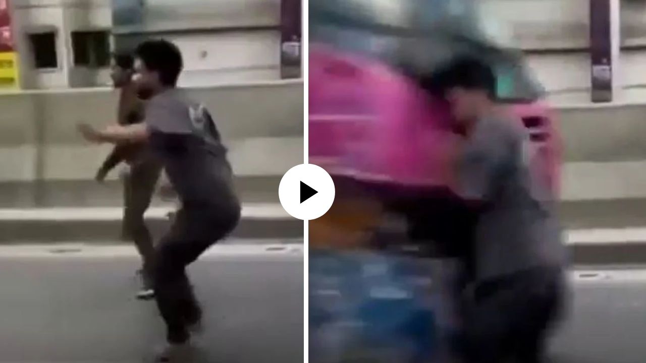 क्षणात खेळ खल्लास! बाईकवरुन उतरला, भरधाव बससमोर गेला अन्…; पुढच्या क्षणी जे घडलं थरारक, Video Viral