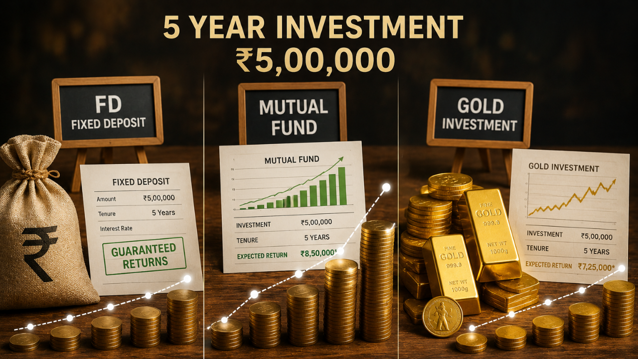 FD, Mutual Fund की Gold? 5 वर्षांसाठी 5 लाख रुपये गुंतवल्यास कोण देईल सर्वात तगडा रिटर्न?