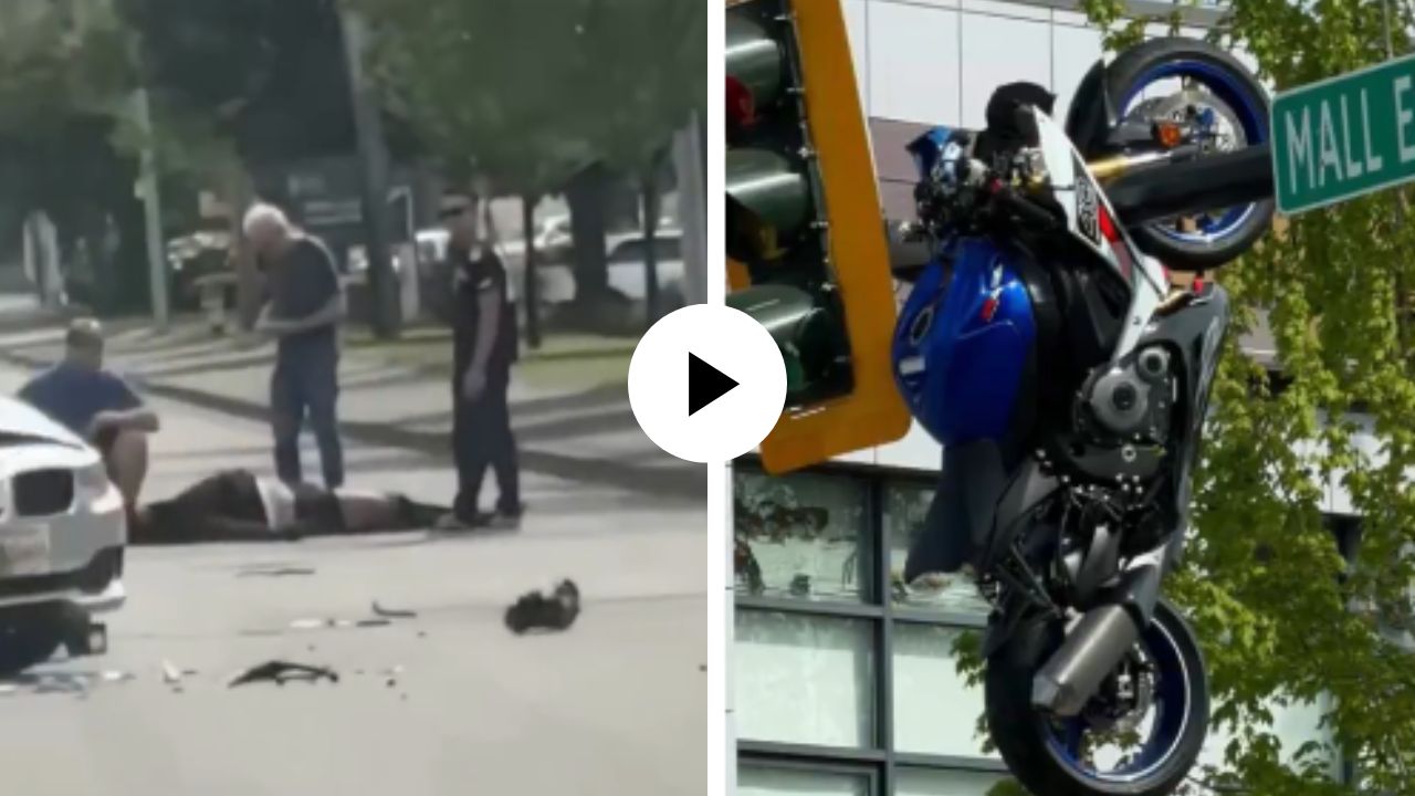 अजब-गजब! BMW ला अशी धडकली बाईक की थेट ट्रॅफीकच्या खांब्यालाच जाऊन लटकली, खाली पडला मालकाचा जीव; Video Viral