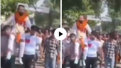 लैंगिक अत्याचाराचा आरोपी, माजी हिंदू संघटनेचा अधिकारी तुरुंगातून सुटला… फुलांचा हार घालून केले जंगी स्वागत; Video Viral