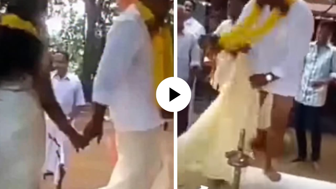 लग्नात अनोखा ट्विस्ट! 7 फेरे घेताना वराची अचानक धोती सुटली अन् समारंभात आला हास्याचा पूर, नवरीनेही पुरेपूर लुटली मजा;Video Viral