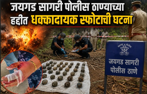 रत्नागिरीत खळबळबळ! जयगड पोलीस ठाणे हद्दीत गावठी हातबॉम्बचा स्फोट ! महिला गंभीर जखमी, २९ जिवंत बॉम्ब हस्तगत…