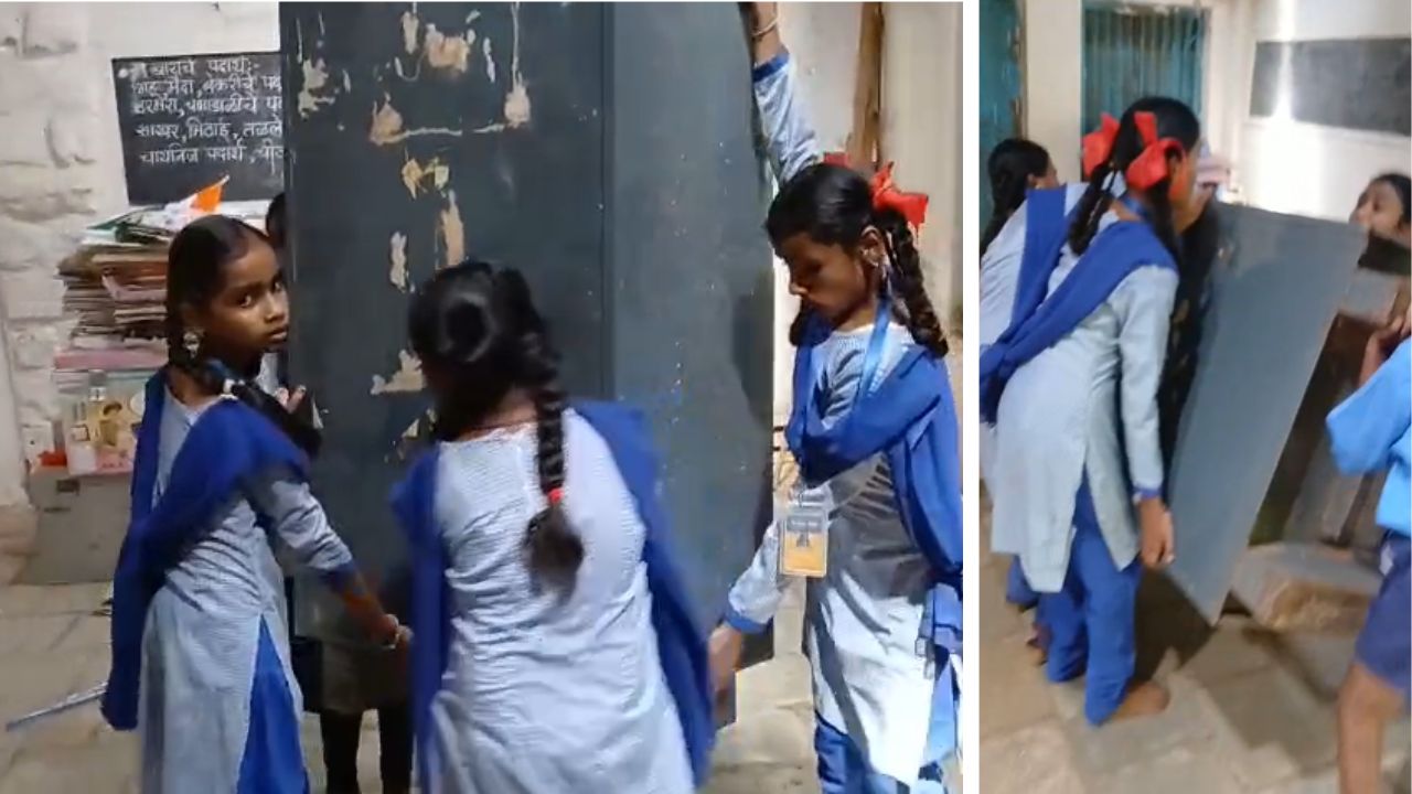 चिपळूणमध्ये धक्कादायक प्रकार! शाळेच्या पहिल्याच दिवशी स्वागताऐवजी कष्ट; विद्यार्थिनींना उचलावी लागली लोखंडी कपाटे