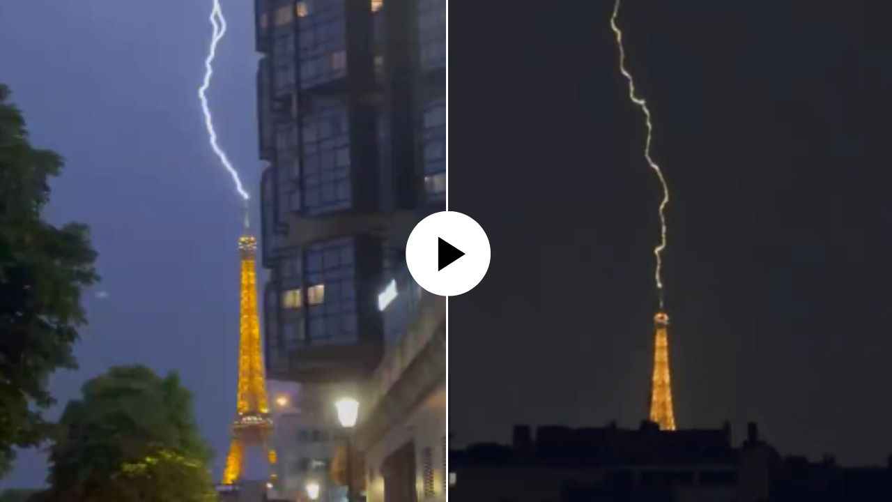बाप रे! पॅरिसच्या Eiffel Tower वर वीजेचा कडकडाट; थरारक दृश्य कॅमेरात कैद, VIDEO VIRAL