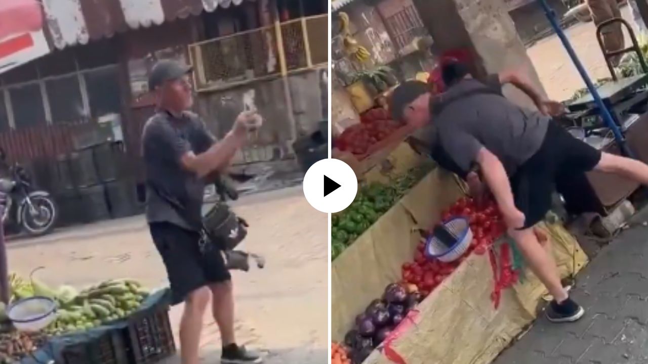 Foreign Tourist Controversy : संतापजनक! बाजारात परदेशी नागरिकाचा धुडगूस; भाजीपाला हवेत फेकला अन् मोठ्यामोठ्याने…VIDEO VIRAL 