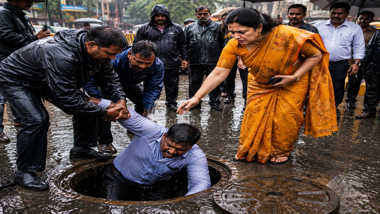 Mumbai Rain News : उघड्या मॅनहोलचे वास्तव महापौरांसमोरच उघड! पाहणीदरम्यान एकजण गटारात पडला, माटुंग्यातील धक्कादायक प्रकार