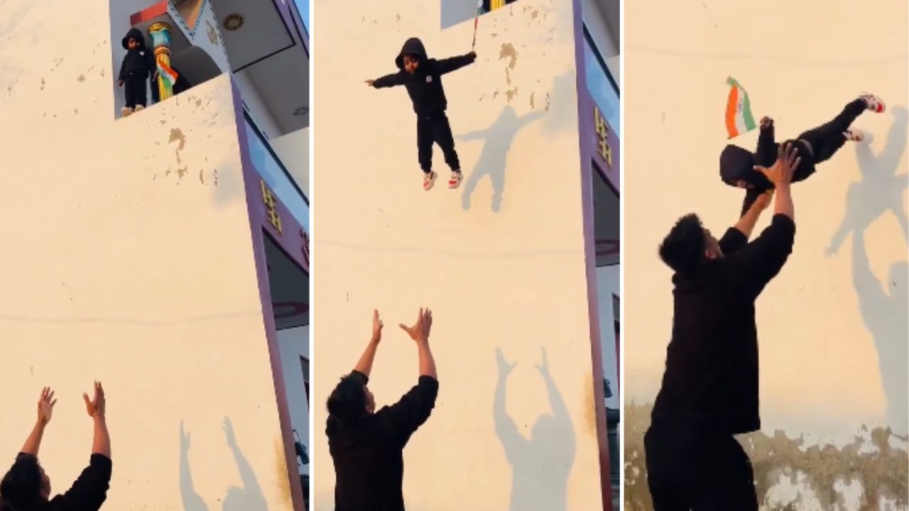 Stunt Video : रिल बनवण्याचं हे कसलं वेड? चिमुकल्याला मुलाला घेऊन तरुणाचा जीवघेणा स्टंट; VIDEO पाहून नेटकरी म्हणाले…
