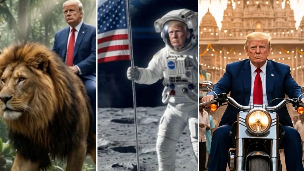 Trump AI Video : कुठे सिंहावर स्वार, तर कुठे उंटावर…; एका मिनिटांत ट्रम्प दिसले अनेक अवतारात, Video Viral