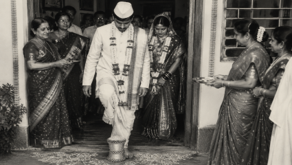 ‘नवरदेवाने माप ओलांडायचे, आणि नवरीने भरायचे..’ अशीही होती पूर्वी जोडप्याच्या गृह्प्रवेशाची परंपरा!