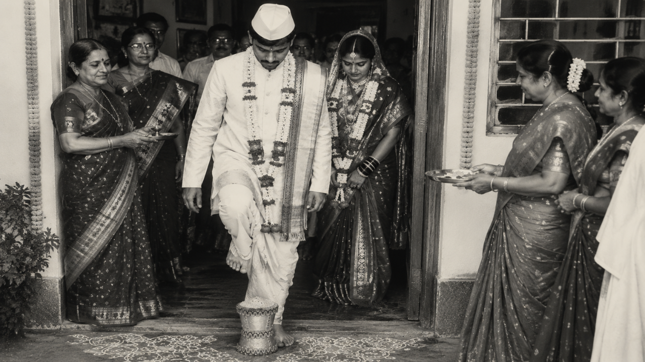 ‘नवरदेवाने माप ओलांडायचे, आणि नवरीने भरायचे..’ अशीही होती पूर्वी जोडप्याच्या गृह्प्रवेशाची परंपरा!