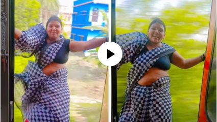रिलसाठी आयुष्य लावलं पणाला! धावत्या रेल्वेच्या दरवाजाला लटकत महिलेने केला धोकादायक स्टंट; Video Viral