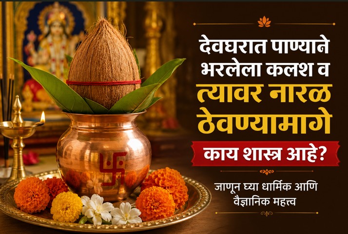 देवघरात पाण्याने भरलेला कलश आणि त्यावर नारळ का ठेवतात? जाणून घ्या धार्मिक आध्यात्मिक आणि शास्त्रीय महत्त्व !