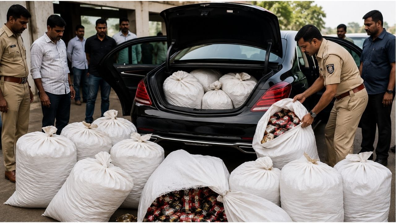 Ahilyanagar Crime: आलिशान कार, पांढरी पोती अन् 28 लाखांचा गुटखा; नगरमध्ये पोलिसांची धडाकेबाज कारवाई