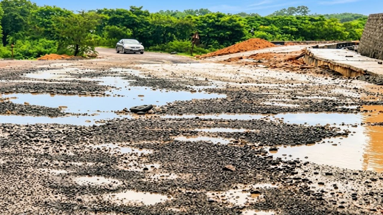 Chandrapur News: पहिल्याच पावसात राजुरा सर्व्हिस रोडची दुरवस्था; खड्ड्यांमुळे अपघाताचा धोका वाढला