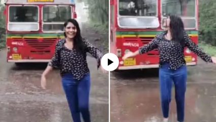 रिल बनवण्याचं हे कसलं वेड! पावसात व्हिडिओ शूट करत होती तरुणी; मागून भरधाव बस आली अन्…, Video Viral