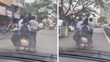शाळकरी विद्यार्थ्यांचा जीव धोक्यात! एका बाईकवर पाच विद्यार्थी, नियमांची पायमल्ली; Viral Video ने उघड केला निष्काळजीपणा