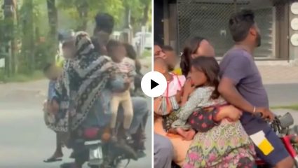 नियम गेले चुलीत! एकाच बाईकवर ९ जणांचा जीवघेणा प्रवास; VIDEO पाहून डोकं चक्रावेल