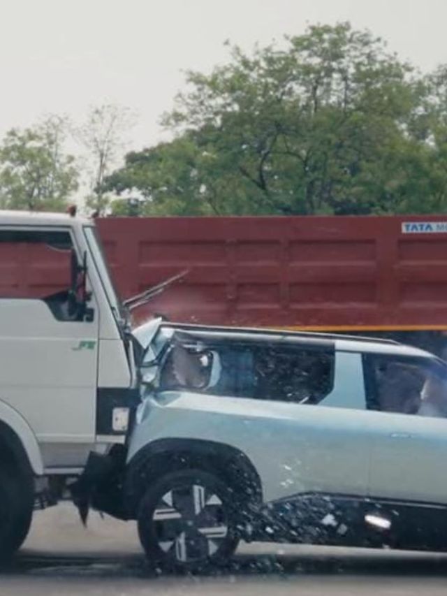 दोन ट्रकच्या मध्ये Tata Sierra EV! क्रॅश टेस्टमध्ये पुढे काय घडलं?