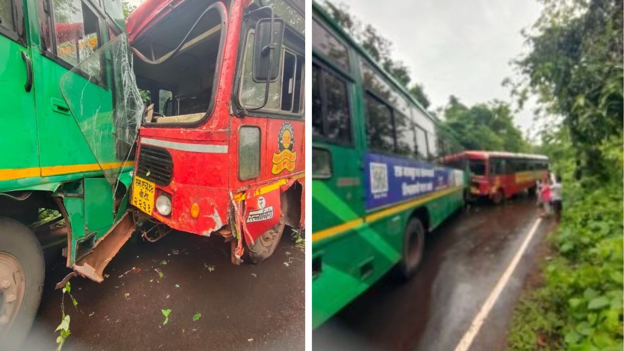 Ratnagiri Bus Accident : ब्रेक निकामी, चालकाचे नियंत्रण सुटले अन्…! रत्नागिरी जिल्ह्यात दोन एसटी बसची टक्कर, 15 विद्यार्थी जखमी