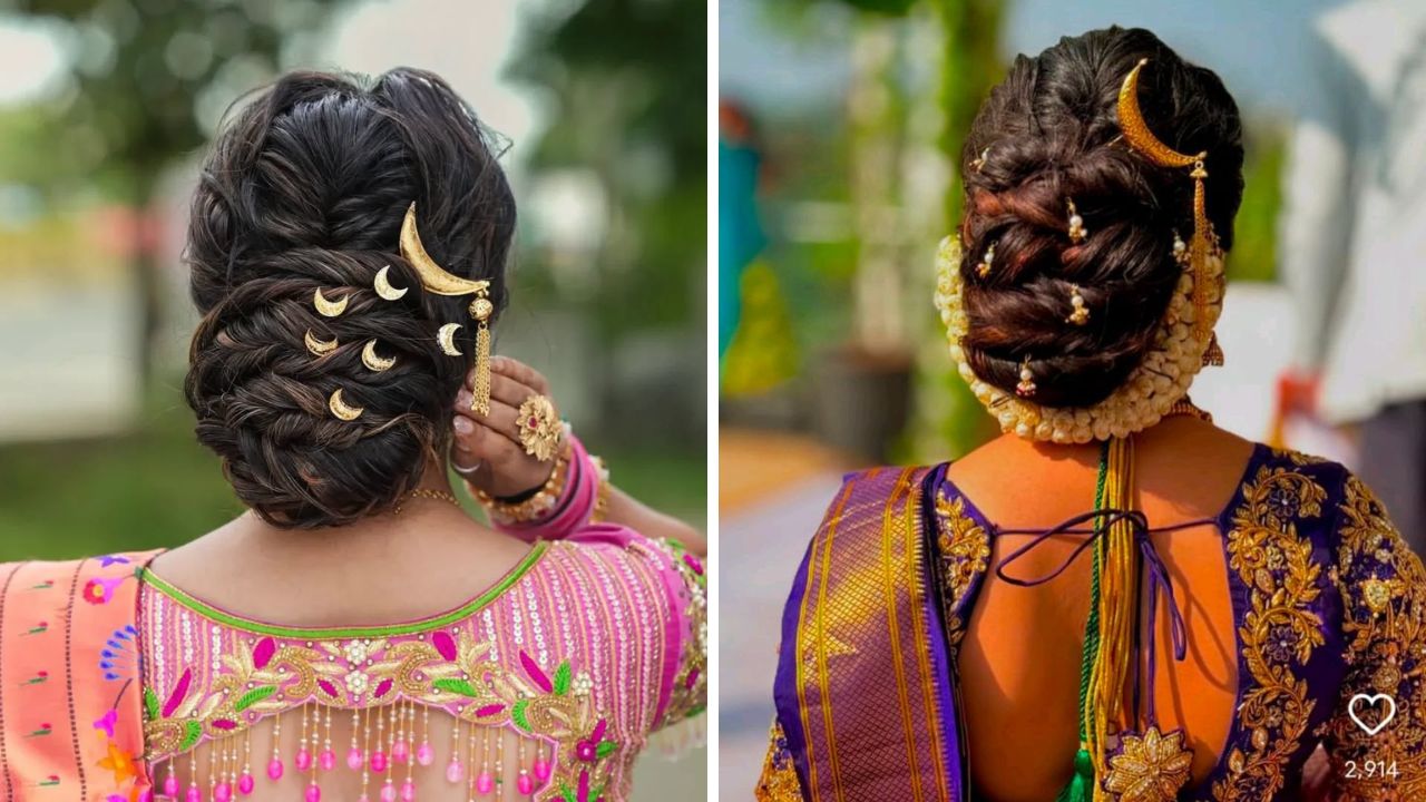 बाजारात विविध डिझाईनचे हेअर पिन्स उपलब्ध आहेत. नऊवारी साडी नेसल्यानंतर त्यावर चंद्रकोर किंवा कमळाच्या फुलांचे हेअर पिन्स लावल्यास लुक पारंपरिक दिसेल.