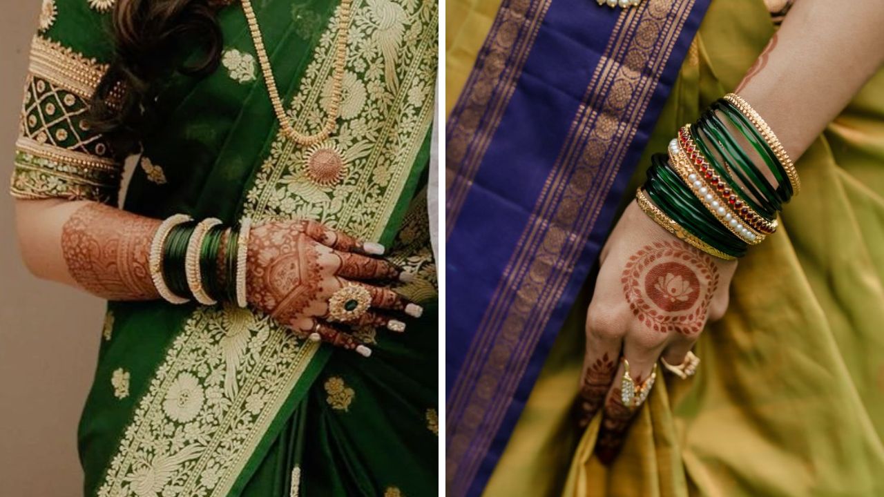 हिरव्या रंगाच्या बांगड्यांमध्ये मोत्याच्या बांगड्या खूप सुंदर दिसतात. नऊवारी किंवा सहावारी, पैठणी साडी नेसल्यानंतर त्यावर तुम्ही हिरव्या बांगड्यांचा सेट घालू शकता.