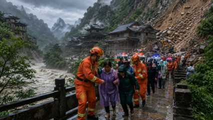 China Rain :चीनच्या युनेस्को वारसा स्थळी पर्यटकांची सुखरूप सुटका
