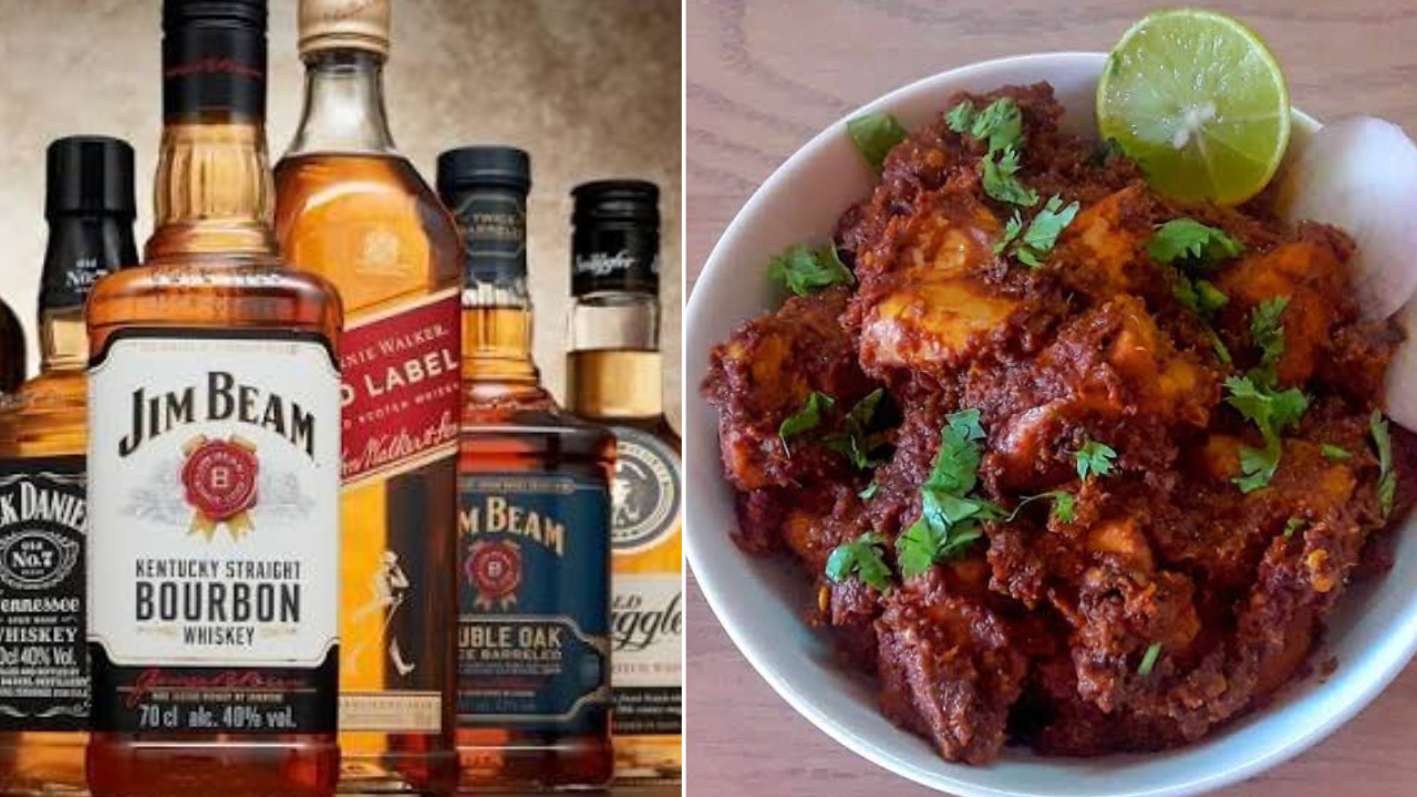 व्हिस्की (Whiskey) - सुकं चिकन, सुकं मटण: पावसाच्या थंड आणि आल्हाददायक हवामानात व्हिस्कीचा घोट घेत गरम, चमचमीत सुकं चिकन किंवा मटण सुक्का खाण्याची मजा काही वेगळीच असते. हा अस्सल महाराष्ट्रीयन आणि जड (heavy) बेत पावसाळ्यातील रात्रीच्या गरमागरम पार्ट्यांसाठी अगदी परिपूर्ण ठरतो.
