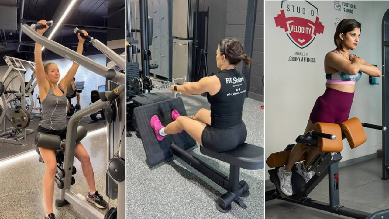 पाठीचे स्नायू (Back / Lats & Rhomboids) •	Lat Pulldown Machine: पाठीच्या रुंदीसाठी (V-Shape Back) ही जिममधील सर्वात महत्त्वाची मशीन आहे. •	Seated Cable Row Machine: पाठीची जाडी (Thickness) आणि मध्य भाग मजबूत करण्यासाठी या मशीनचा वापर केला जातो. •	Hyperextension Bench / Machine: पाठीचा खालील भाग (Lower Back) मजबूत करण्यासाठी ही मशीन अतिशय फायदेशीर आहे.