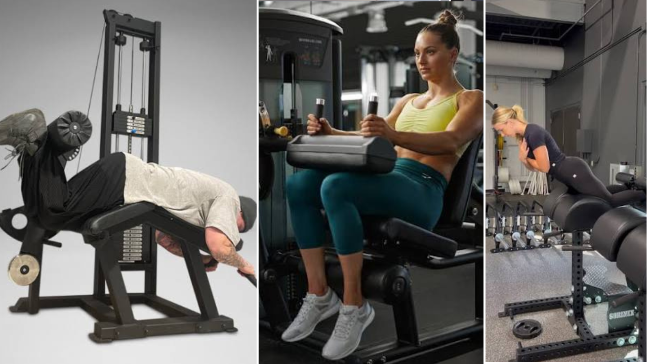 मांड्यांचे मागील स्नायू (Hamstrings) •	Lying Leg Curl Machine: पाठीवर झोपून पायांनी वजन उचलून हॅमस्ट्रिंग्सचे स्नायू मजबूत केले जातात. •	Seated Leg Curl Machine: बसून पायांच्या मागील स्नायूंवर टार्गेट करण्यासाठी ही मशीन अत्यंत सोयीची आहे. •	Glute-Ham Developer (GHD): मांड्यांचा मागील भाग आणि हिप्सच्या स्नायूंसाठी ही ॲडव्हान्स मशीन वापरली जाते.