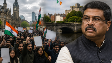ResignDharmendraPradhan: मँचेस्टर आणि आयर्लंड मध्ये धर्मेंद्र प्रधान यांच्या विरुद्ध निदर्शेन ; राजीनाम्याची मागणी