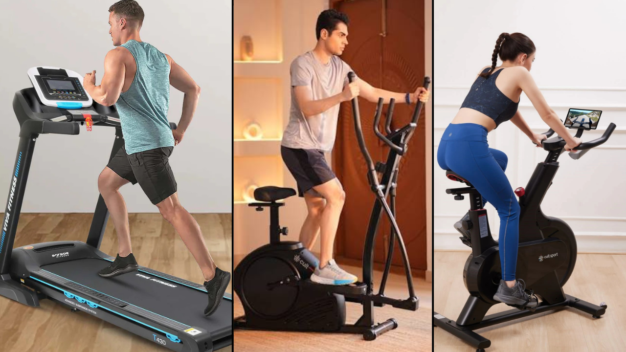 कार्डिओ मशिन्स (Cardio Machines - Fat Loss & Stamina) •	Treadmill: वजन कमी करण्यासाठी आणि स्टॅमिना वाढवण्यासाठी चालणे किंवा धावणे या मशीनवर केले जाते. •	Elliptical Cross Trainer: सांध्यांवर (Joints) ताण न पडता संपूर्ण शरीराचा कॅलरी बर्न व्यायाम करण्यासाठी ही मशीन सर्वोत्तम आहे. •	Stationary Exercise Bike: सायकलिंग करून हृदयाचे आरोग्य सुधारण्यासाठी आणि पायांची चरबी कमी करण्यासाठी ही मशीन वापरली जाते.