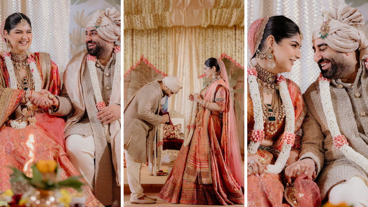 Anshula Kapoor Wedding: पीच रंगाच्या लेहंग्यात कमालीची सुंदर दिसतेय अर्जुनची बहीण अंशुला, लग्नाचे फोटो Viral