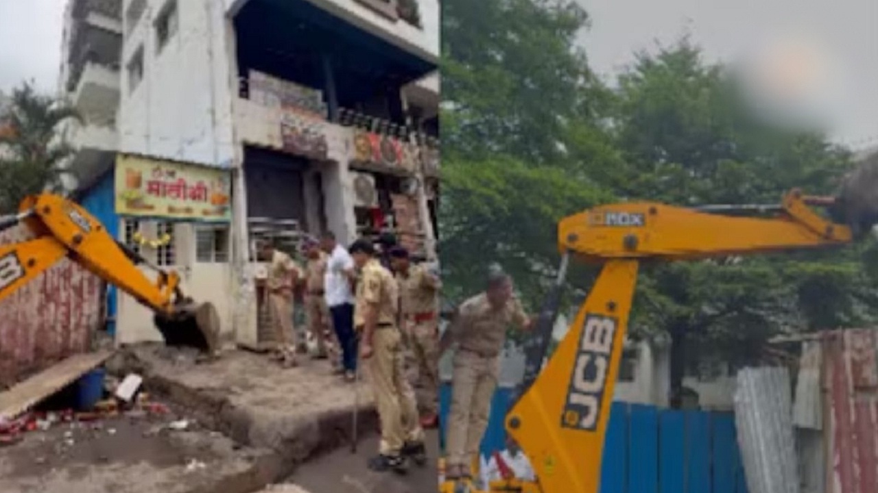 Pune Crime : फरार गुंडाच्या बेकायदा हॉटेलवर चालवला बुलढोझर; भारती विद्यापीठ पोलिसांची मोठी कारवाई