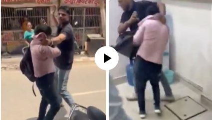 हाॅटेलमध्ये प्रियकरासोबत रंगेहात पकडली गेली पत्नी, पतीने हाणामारी करतच काढलं बाहेर; Video Viral