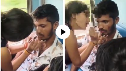 ओठांना लावली लिपस्टिक, हातात भरल्या बांगड्या… रेल्वेत छेड काढणाऱ्या तरुणाला महिलेने घडवली जन्माची अद्दल; Video Viral