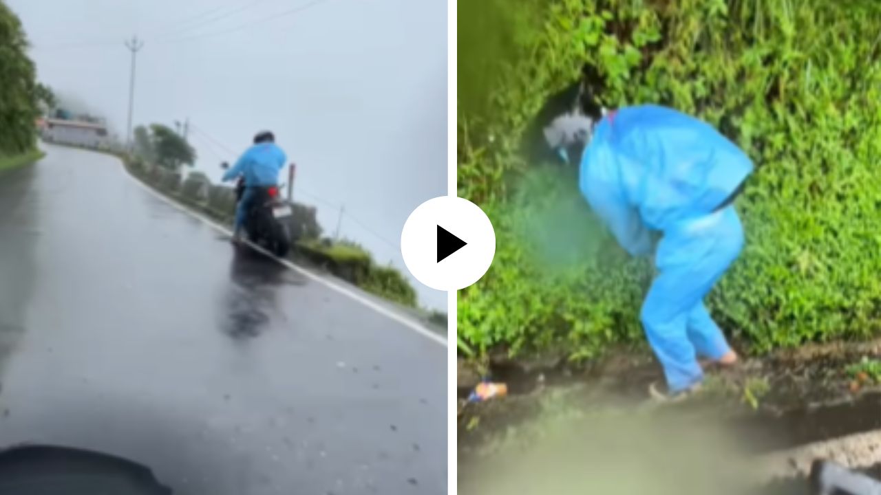 काळ आला होत पण वेळ…! बाईक घसरली, चप्पल उडाली; रस्त्याच्या काठावरुन कोसळणार तितक्यात… Video Viral