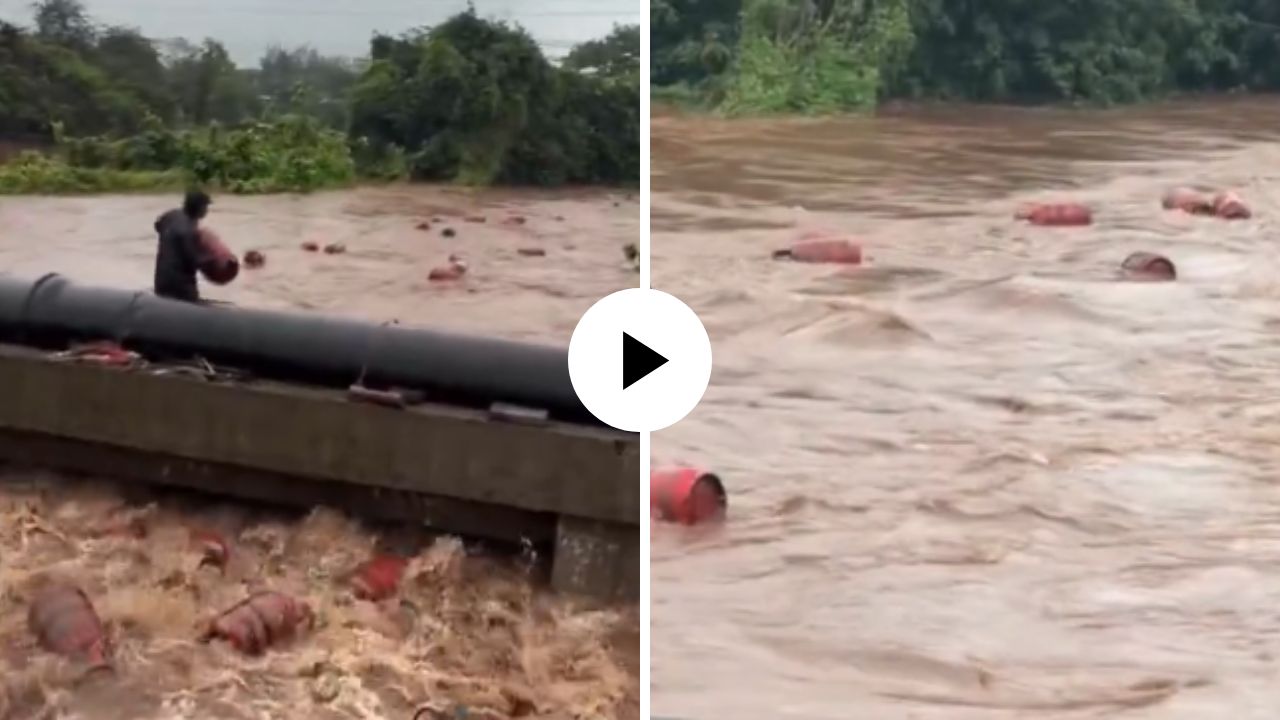 पावसाचा कहर, पाण्यात वाहून गेले 3000 सिलेंडर, दृष्य कॅमेरात कैद; Video Viral