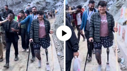 पाय गमावले, पण श्रद्धा नाही! कृत्रिम पायांच्या आधाराने महिलेने पूर्ण केली अमरनाथ यात्रा; Video Viral